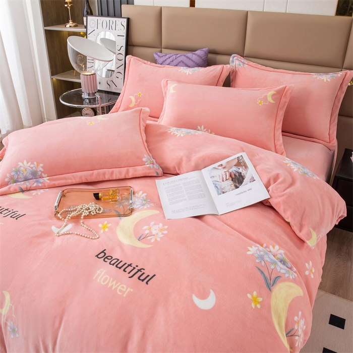 91家纺网 家纺一手货源 找家纺 优姿家纺 2024新款加厚全消光牛奶棉印花四件套 月亮花香