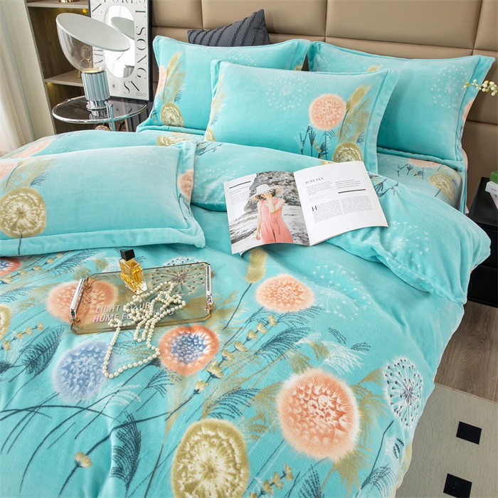 91家纺网 家纺一手货源 找家纺 优姿家纺 2024新款加厚全消光牛奶棉印花四件套 蒲公英