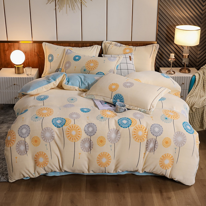 91家纺网 家纺一手货源 找家纺 优姿家纺 2024新款加厚全消光牛奶棉印花四件套 夏日幽香米