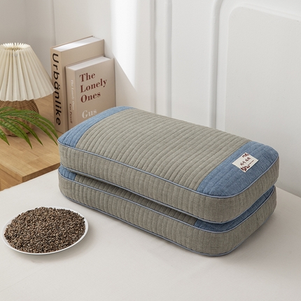 织布人 2023新款荞麦枕全棉韩式砂洗面包枕全荞麦壳颈椎枕头枕芯 砂洗面包枕-浅灰