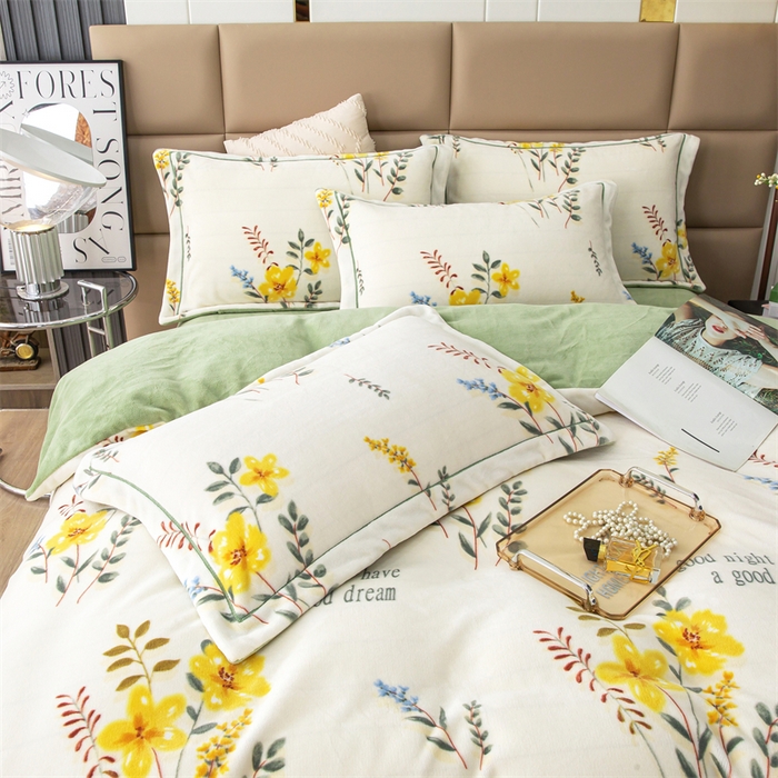 91家纺网 家纺一手货源 找家纺 优姿家纺 2024新款加厚全消光牛奶棉印花四件套 花仙子