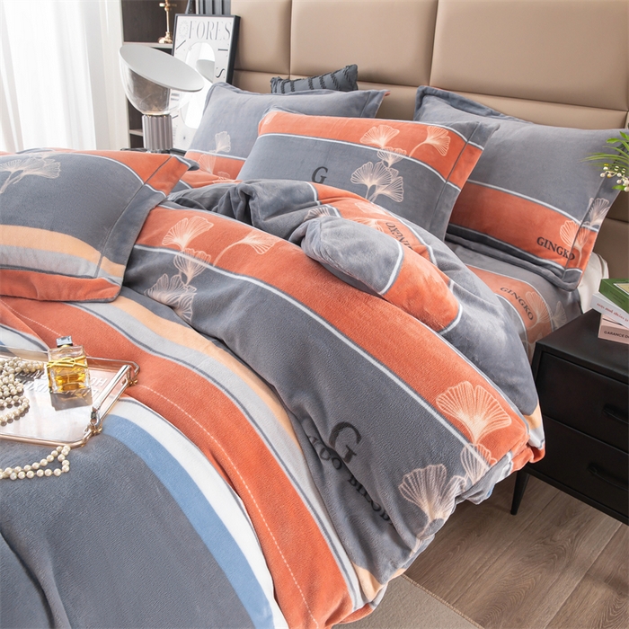 91家纺网 家纺一手货源 找家纺 优姿家纺 2024新款加厚全消光牛奶棉印花四件套 银杏叶