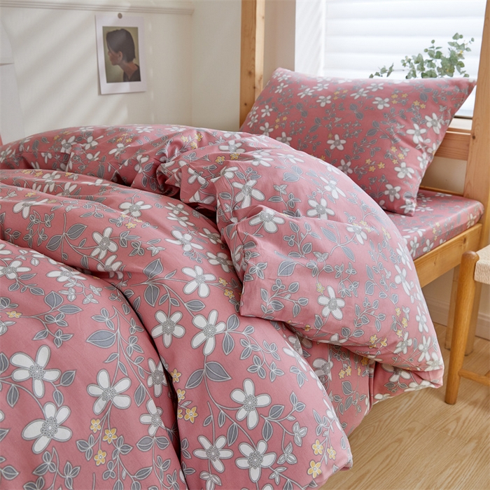 91家纺网 家纺一手货源 找家纺 杜先生 2023新款13372学生宿舍三件套纯棉三件套床单款 粉色小花花