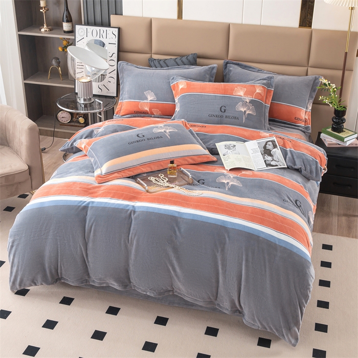 91家纺网 家纺一手货源 找家纺 优姿家纺 2024新款加厚全消光牛奶棉印花四件套 银杏叶