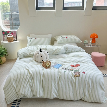 91家纺网 家纺一手货源 找家纺 （总）柚子YOUTH 2023新款全棉水洗棉提花刺绣四件套