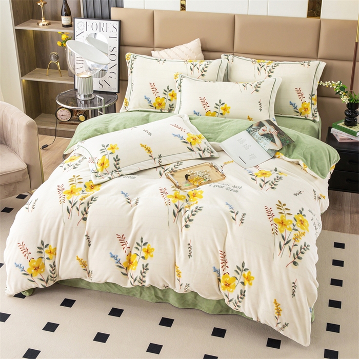 91家纺网 家纺一手货源 找家纺 优姿家纺 2024新款加厚全消光牛奶棉印花四件套 花仙子