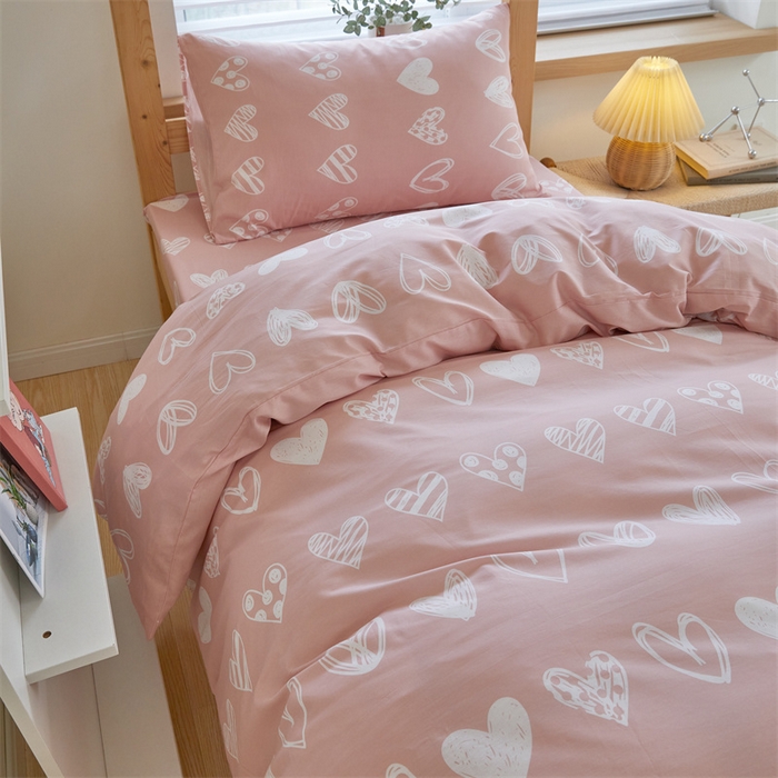91家纺网 家纺一手货源 找家纺 杜先生 2023新款13372学生宿舍三件套纯棉三件套床单款 爱心公主-粉