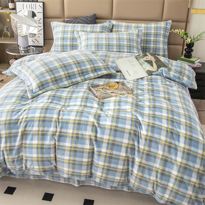 91家纺网 家纺一手货源 找家纺 优姿家纺 2024新款加厚全消光牛奶棉印花四件套 兰小格