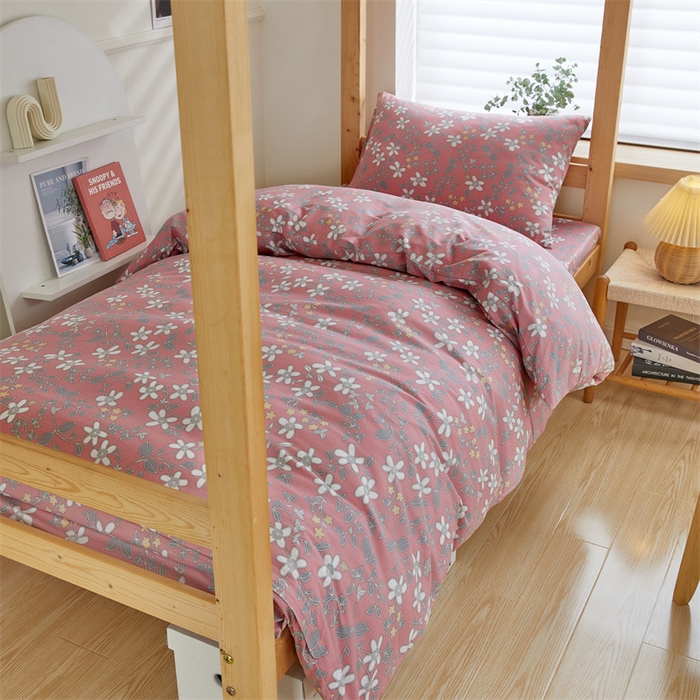 91家纺网 家纺一手货源 找家纺 杜先生 2023新款13372学生宿舍三件套纯棉三件套床单款 粉色小花花