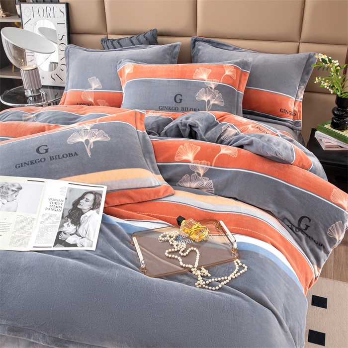 91家纺网 家纺一手货源 找家纺 优姿家纺 2024新款加厚全消光牛奶棉印花四件套 银杏叶