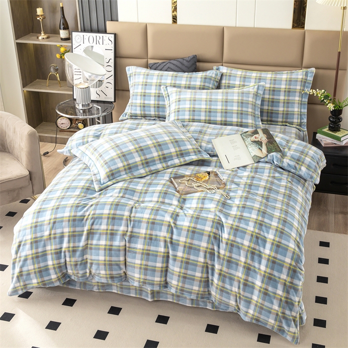 91家纺网 家纺一手货源 找家纺 优姿家纺 2024新款加厚全消光牛奶棉印花四件套 兰小格