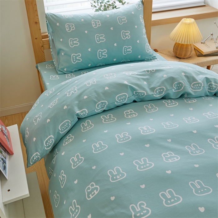 91家纺网 家纺一手货源 找家纺 杜先生 2023新款13372学生宿舍三件套纯棉三件套床单款 波比兔-绿