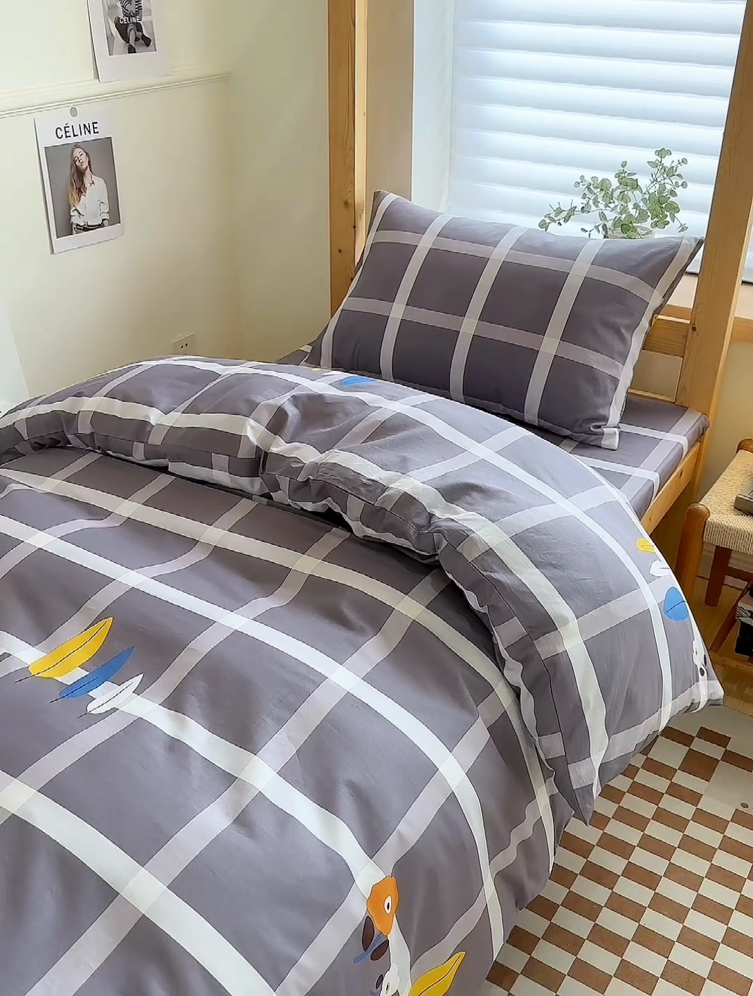 91家纺网 家纺一手货源 找家纺 杜先生 2023新款13372学生宿舍三件套纯棉三件套床单款 玛吉拉格子