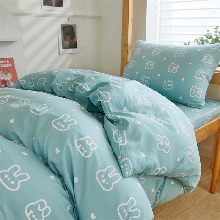 91家纺网 家纺一手货源 找家纺 杜先生 2023新款13372学生宿舍三件套纯棉三件套床单款 波比兔-绿