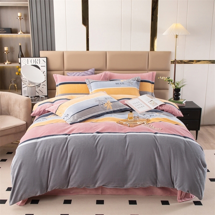 优姿家纺 2024新款加厚全消光牛奶棉印花四件套 枫叶之恋