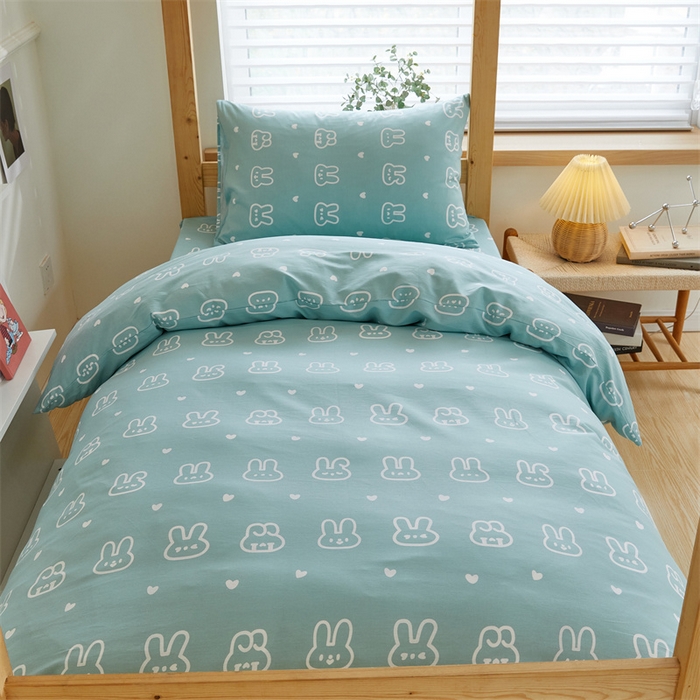 91家纺网 家纺一手货源 找家纺 杜先生 2023新款13372学生宿舍三件套纯棉三件套床单款 波比兔-绿