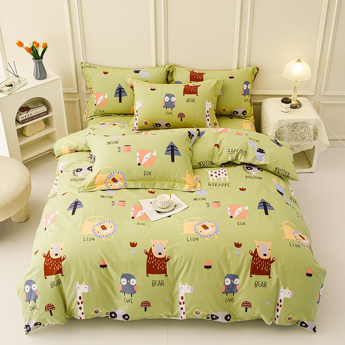 91家纺网 家纺一手货源 找家纺 新款50双股澳棉印花四件套定做任意尺寸 动物世界