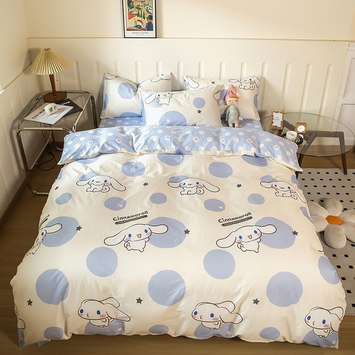 91家纺网 家纺一手货源 找家纺 博雅 2023新款三丽鸥卡通全棉四件套系列--第二批 波点玉桂狗