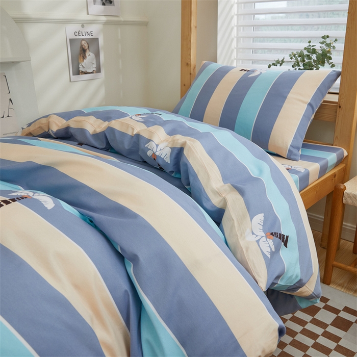 91家纺网 家纺一手货源 找家纺 杜先生 2023新款13372学生宿舍三件套纯棉三件套床单款 彩虹条