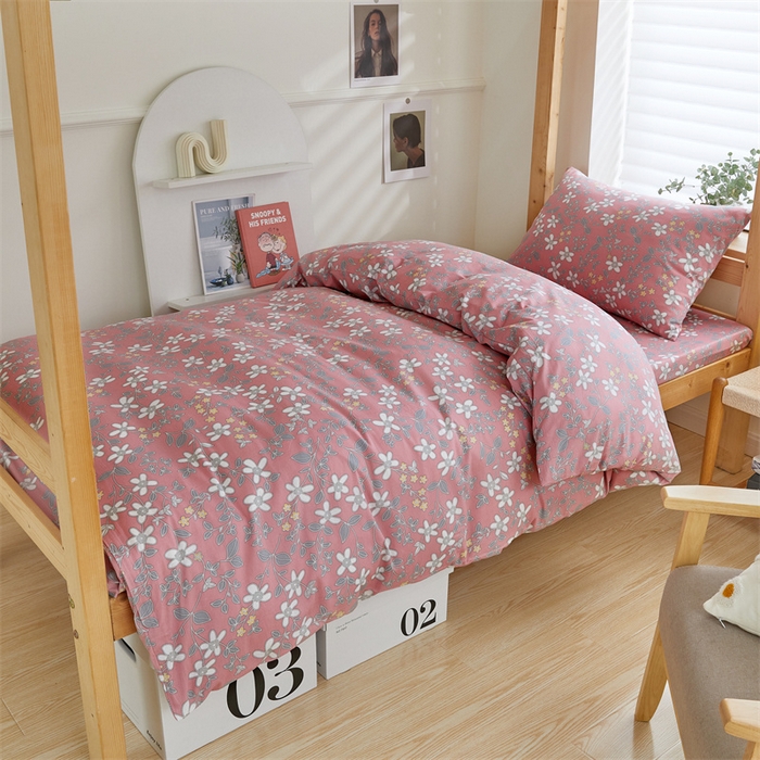 91家纺网 家纺一手货源 找家纺 杜先生 2023新款13372学生宿舍三件套纯棉三件套床单款 粉色小花花