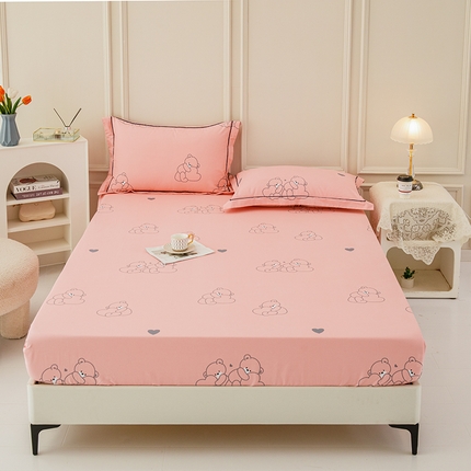 新款50双股澳棉印花床笠定做定制任意尺寸 抱抱熊-粉