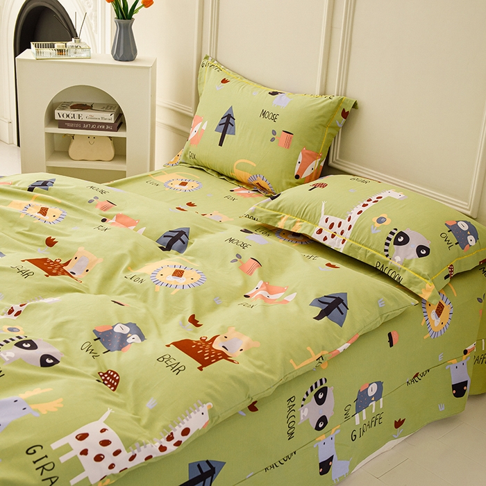 91家纺网 家纺一手货源 找家纺 新款50双股澳棉印花四件套定做任意尺寸 动物世界