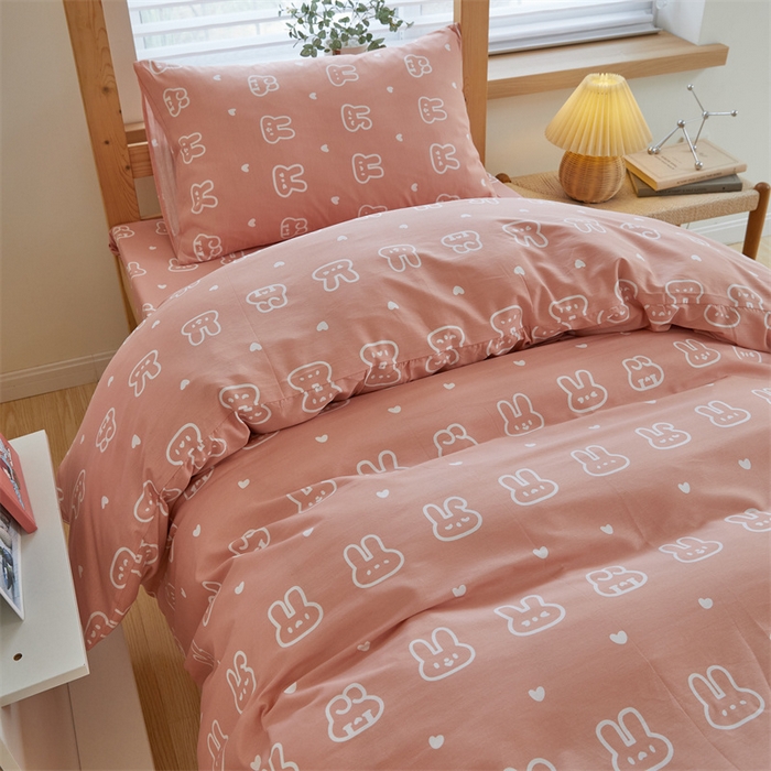 91家纺网 家纺一手货源 找家纺 杜先生 2023新款13372学生宿舍三件套纯棉三件套床单款 波比兔-粉