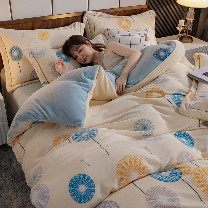 91家纺网 家纺一手货源 找家纺 优姿家纺 2024新款加厚全消光牛奶棉印花四件套 夏日幽香米