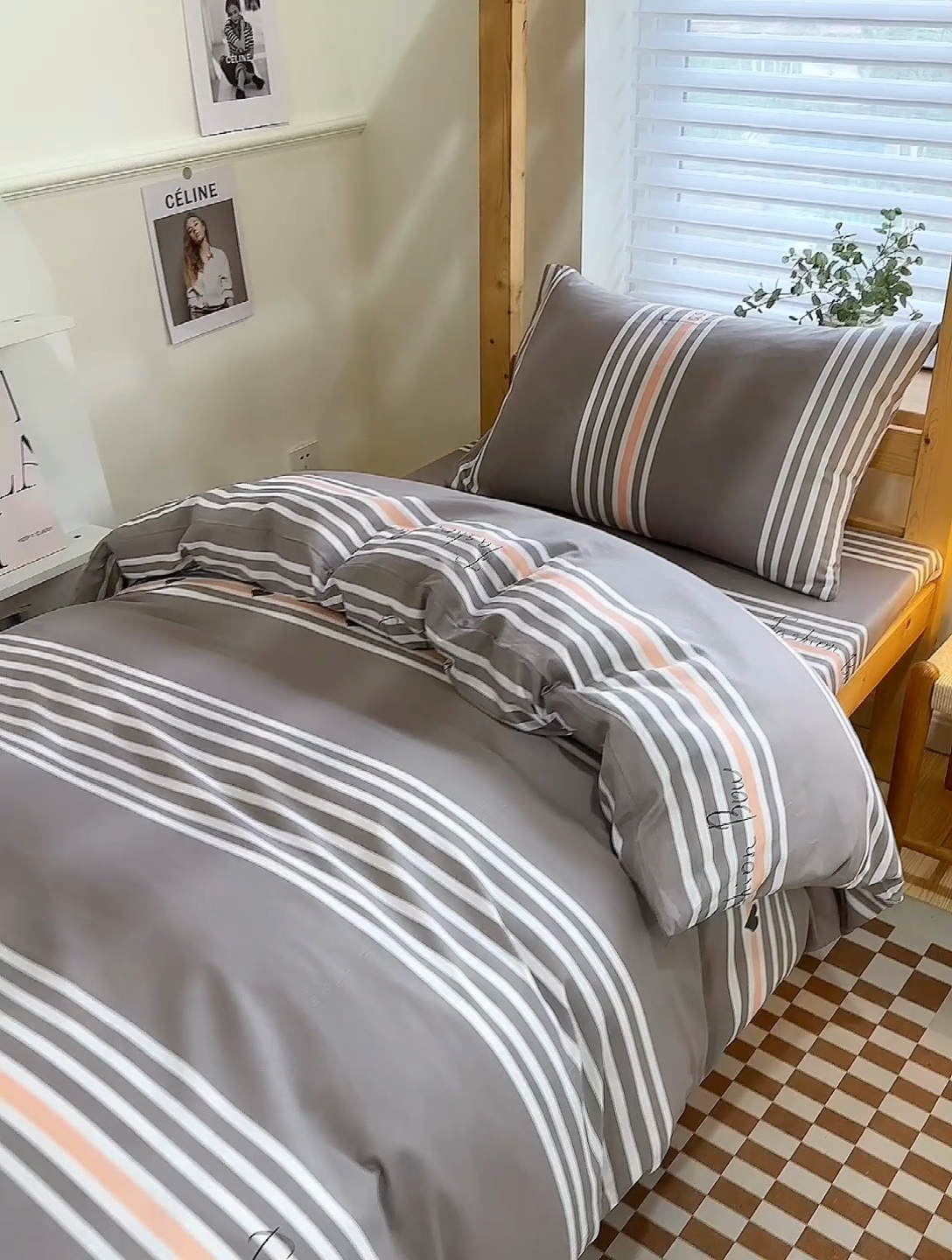 91家纺网 家纺一手货源 找家纺 杜先生 2023新款13372学生宿舍三件套纯棉三件套床单款 新都时尚-灰