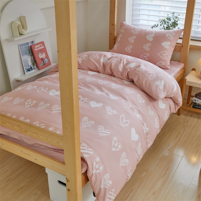 91家纺网 家纺一手货源 找家纺 杜先生 2023新款13372学生宿舍三件套纯棉三件套床单款 爱心公主-粉
