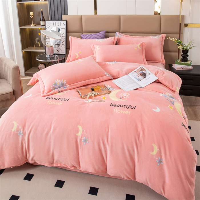 91家纺网 家纺一手货源 找家纺 优姿家纺 2024新款加厚全消光牛奶棉印花四件套 月亮花香