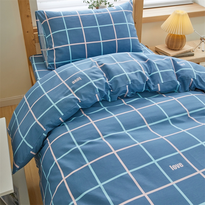 91家纺网 家纺一手货源 找家纺 杜先生 2023新款13372学生宿舍三件套纯棉三件套床单款 大方蓝格