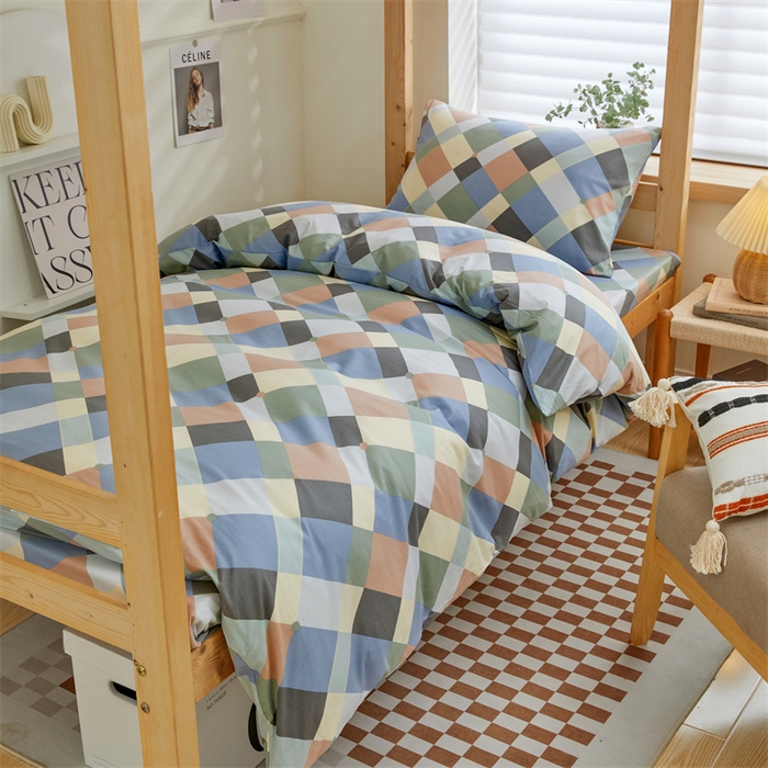 91家纺网 家纺一手货源 找家纺 杜先生 2023新款13372学生宿舍三件套纯棉三件套床单款 五彩格调