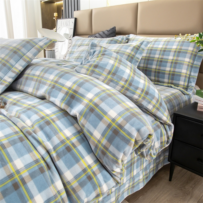 91家纺网 家纺一手货源 找家纺 优姿家纺 2024新款加厚全消光牛奶棉印花四件套 兰小格