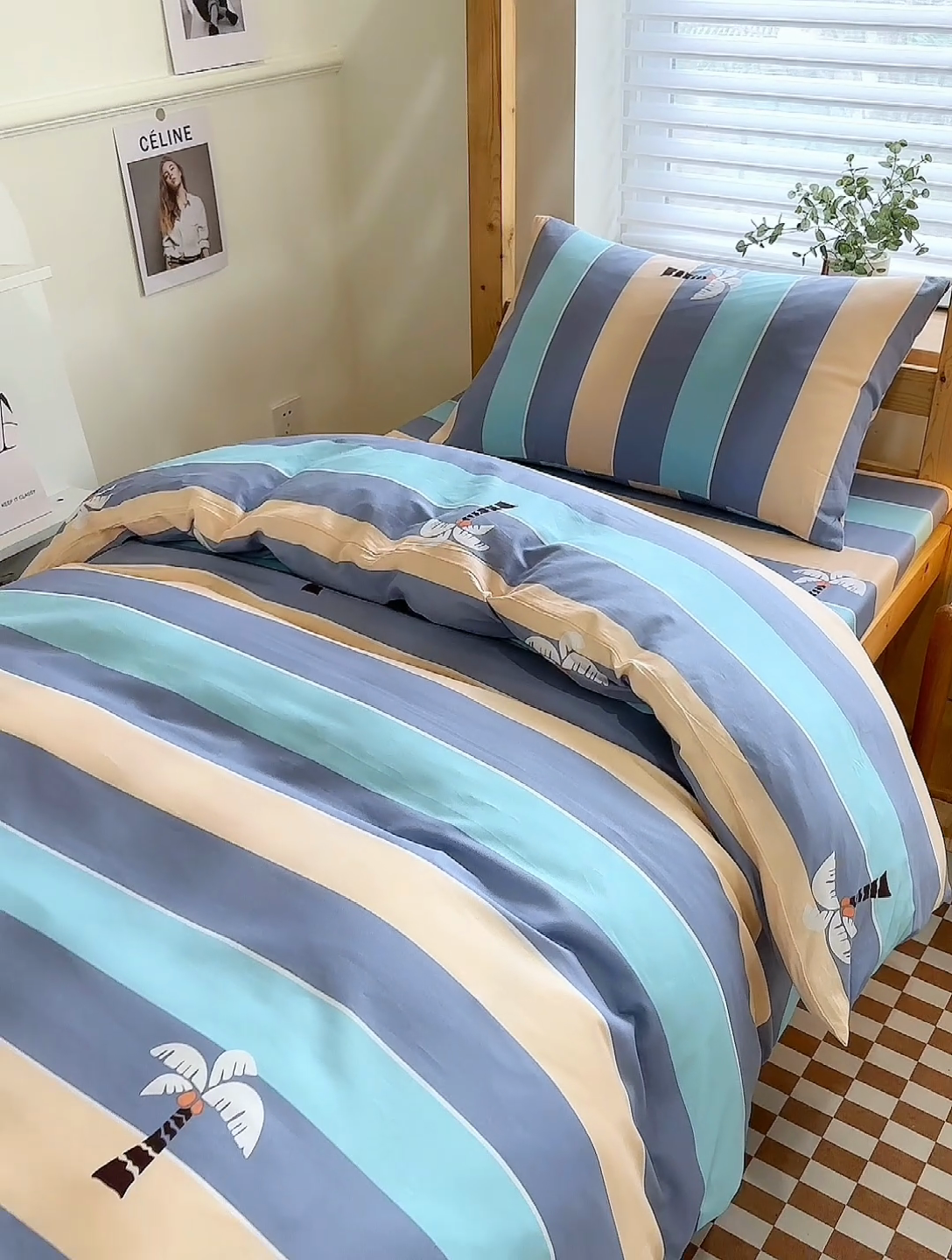 91家纺网 家纺一手货源 找家纺 杜先生 2023新款13372学生宿舍三件套纯棉三件套床单款 彩虹条