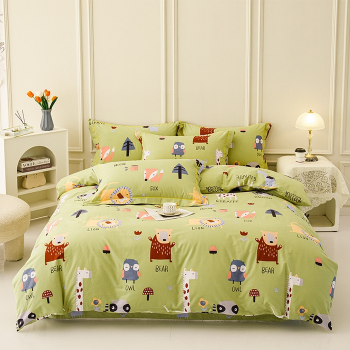 91家纺网 家纺一手货源 找家纺 新款50双股澳棉印花四件套定做任意尺寸 动物世界