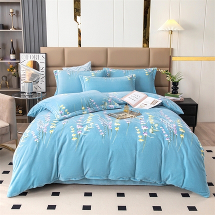 优姿家纺 2024新款加厚全消光牛奶棉印花四件套 薰衣草兰