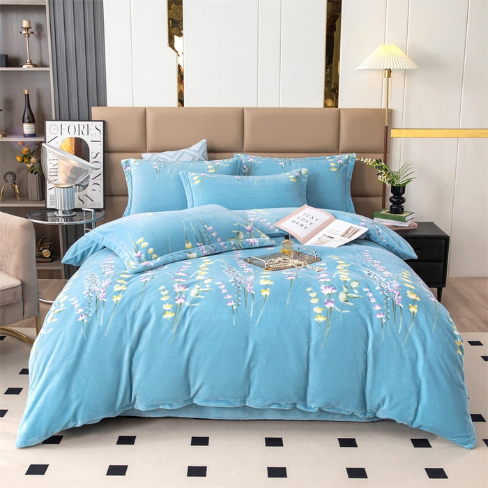 91家纺网 家纺一手货源 找家纺 优姿家纺 2024新款加厚全消光牛奶棉印花四件套 薰衣草兰