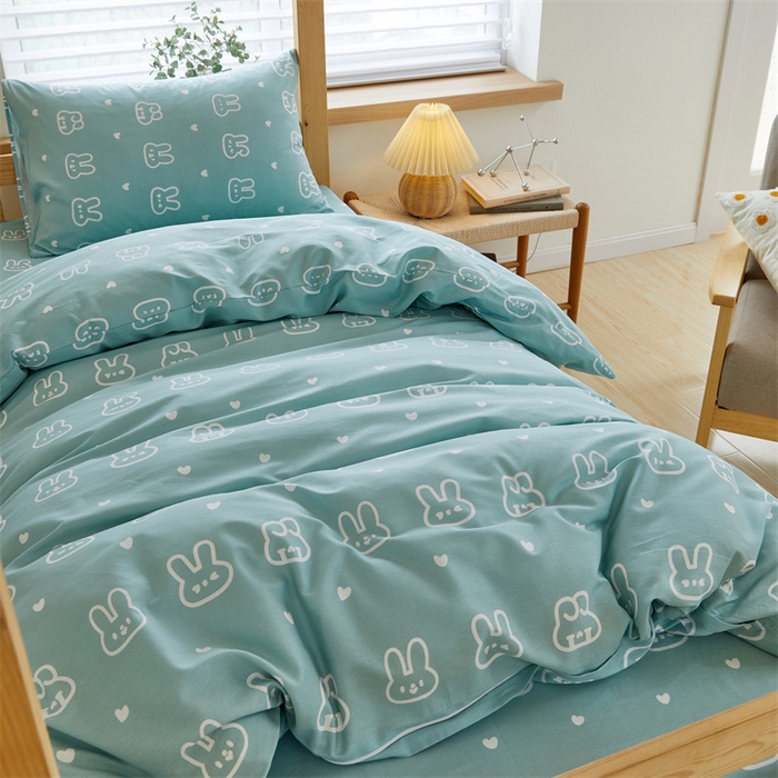 91家纺网 家纺一手货源 找家纺 杜先生 2023新款13372学生宿舍三件套纯棉三件套床单款 波比兔-绿