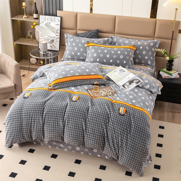 91家纺网 家纺一手货源 找家纺 优姿家纺 2024新款加厚全消光牛奶棉印花四件套 千鸟格