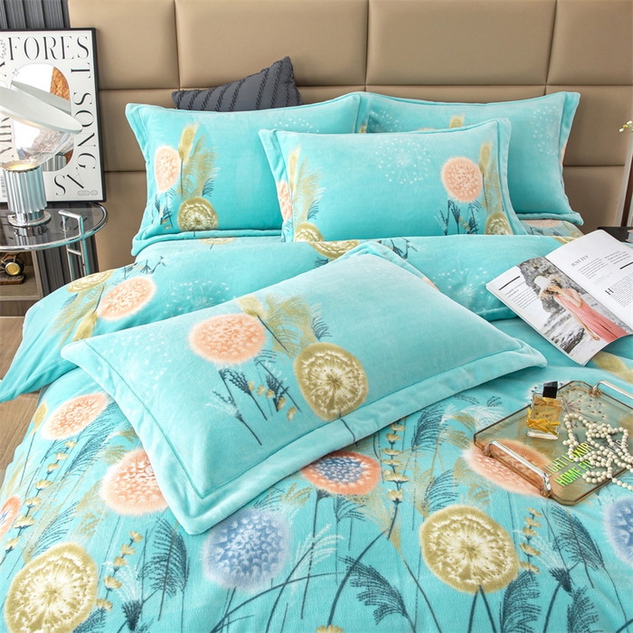 91家纺网 家纺一手货源 找家纺 优姿家纺 2024新款加厚全消光牛奶棉印花四件套 蒲公英