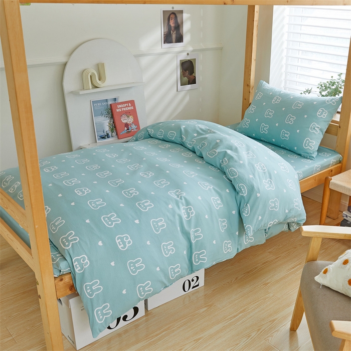 91家纺网 家纺一手货源 找家纺 杜先生 2023新款13372学生宿舍三件套纯棉三件套床单款 波比兔-绿