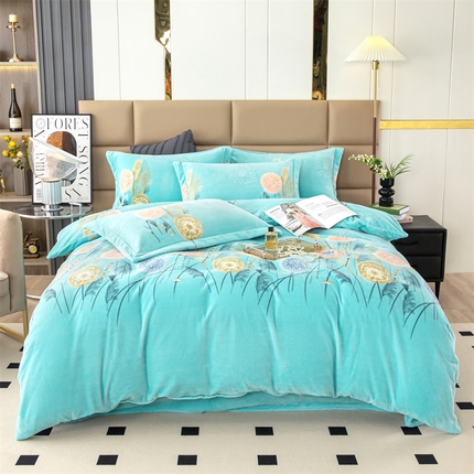 91家纺网 家纺一手货源 找家纺 优姿家纺 2024新款加厚全消光牛奶棉印花四件套 蒲公英