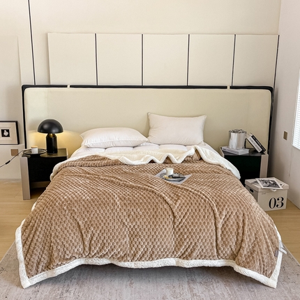 91家纺网 家纺一手货源 找家纺 总丹本 2025新款提花大包边AB版金龟绒羊羔绒舒棉绒双层四季毛毯盖毯