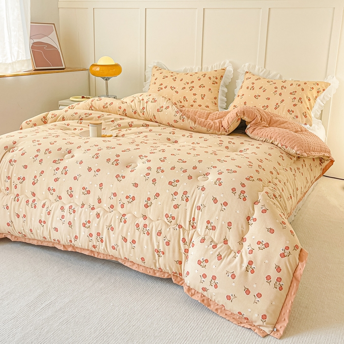 91家纺网 家纺一手货源 找家纺 缦卡琳 2023新款3D按摩拼角豆豆被保暖冬被 玫瑰园