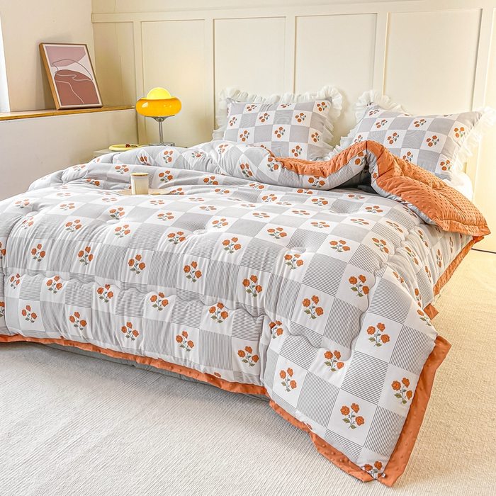 91家纺网 家纺一手货源 找家纺 缦卡琳 2023新款3D按摩拼角豆豆被保暖冬被 格调玫瑰