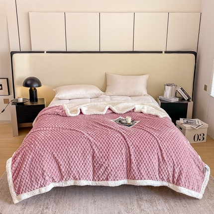 91家纺网 家纺一手货源 找家纺 丹本2025提花大包边AB版金龟绒羊羔绒舒棉绒双层四季毛毯盖毯 香芋紫