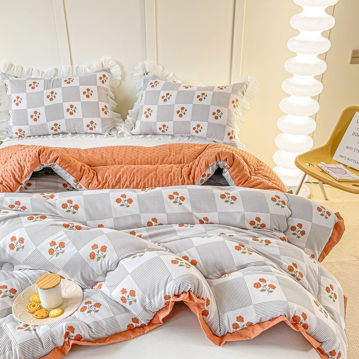 91家纺网 家纺一手货源 找家纺 缦卡琳 2023新款3D按摩拼角豆豆被保暖冬被 格调玫瑰