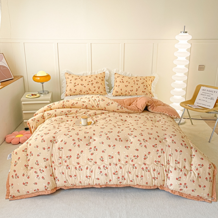 91家纺网 家纺一手货源 找家纺 缦卡琳 2023新款3D按摩拼角豆豆被保暖冬被 玫瑰园