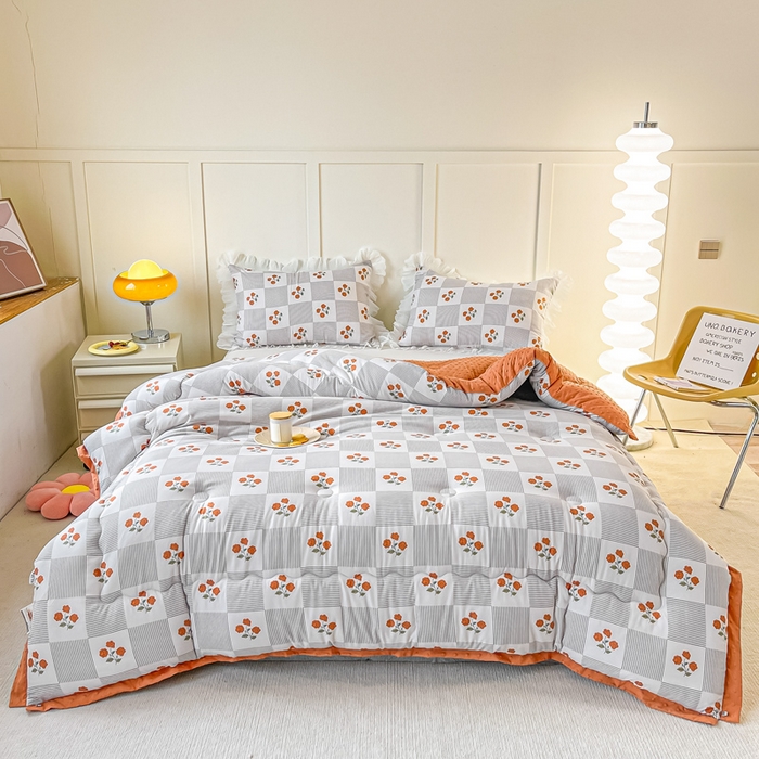 91家纺网 家纺一手货源 找家纺 缦卡琳 2023新款3D按摩拼角豆豆被保暖冬被 格调玫瑰